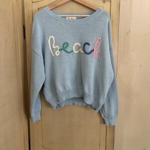 May Design Beach Sweater Light Blue Women’s Medium Beachy, Coastal, Vacation